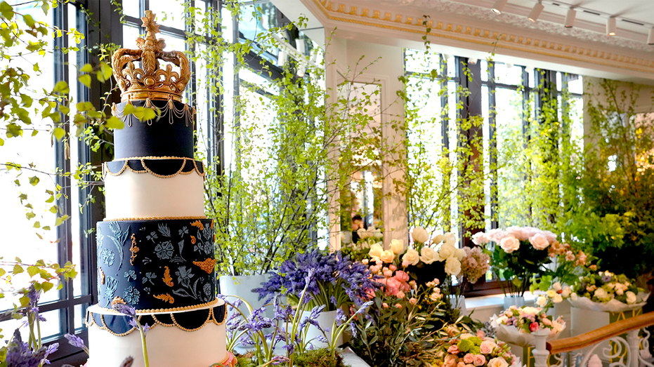 A King Charles-themed coronation cake