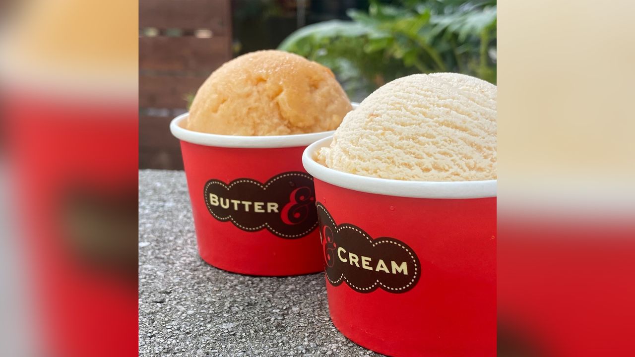 Butter & Cream's Peaches and Cream ice cream & GA Peach sorbet.